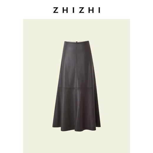 Zhizhi Hushanhao simple textured leather fishtail skirt mid-length women's 25 autumn and winter new style mist gray L