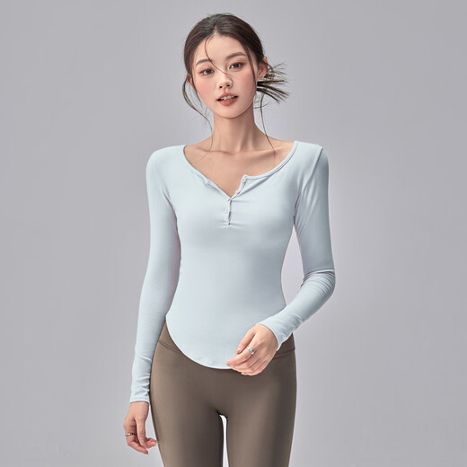 Youyou Yoga Wear Women's Fall Slimming Running Pilates Training Wear Long Sleeve J35058Y1U Moon White Blue M