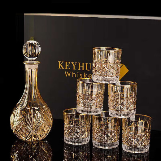 DEATKN French gold-painted whiskey glass gift box set crystal glass wine glass wine bottle wine set gift gift ice cracked gift box set 7-piece set