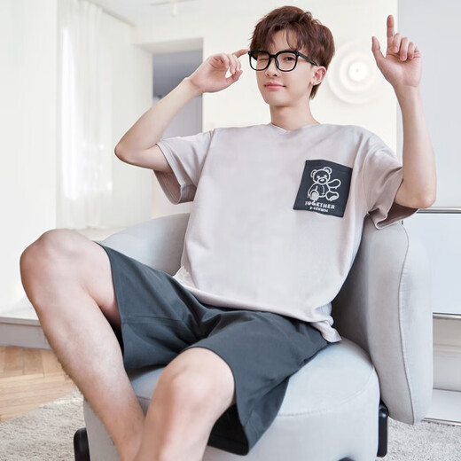 Shihuaxiang pajamas men's summer 2025 new style for young students short-sleeved thin summer men's home clothing set b1478 back bear M small size (high about 160-weight 70-90 Jin[Jin equals 0.5 kg])