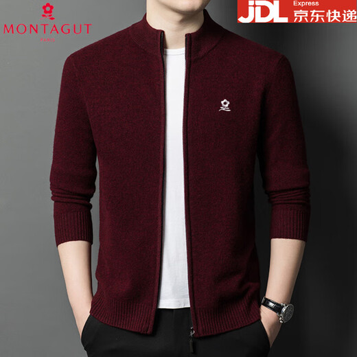 Montagnard pure cardigan autumn and winter stand collar zipper jacket middle-aged thickened cardigan men's sweater black red XL 175 recommended 140-155 Jin Jin equals 0.5 kg to wear