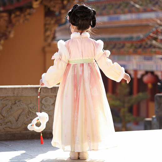 Anneyol (Anneyol) Hanfu girls winter antique style velvet dress children autumn and winter New Year's greetings Tang suit skirt pink 120