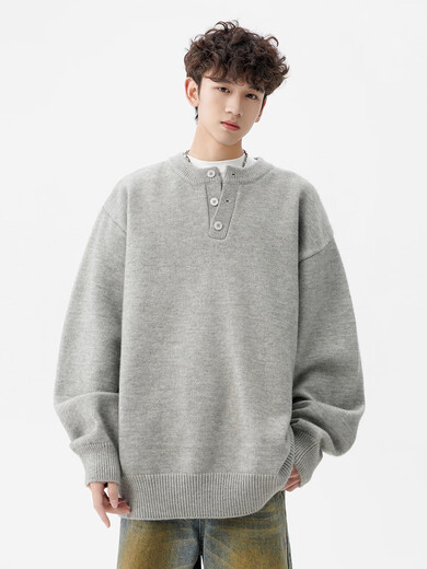 OEMG American Henry Collar Sweater Men's Autumn and Winter Trendy Brand High-Quality Knitted Sweater Tops Warm and Versatile Jacket Dark Gray XL Recommended 110-130Jin Jin equals 0.5kg