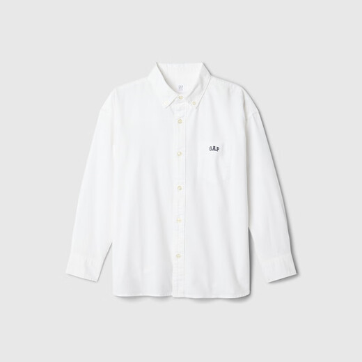 Gap Boys' Spring Style Embroidered Logo Long-Sleeved Shirt Fitted Children's Top US Version 605359 White 110/60 (4-5 years old)