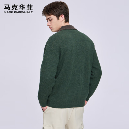 Mark Huafei wool cardigan lapel sweater for men 2025 autumn and winter new casual sweater jacket 2010 dark green 514 L 175