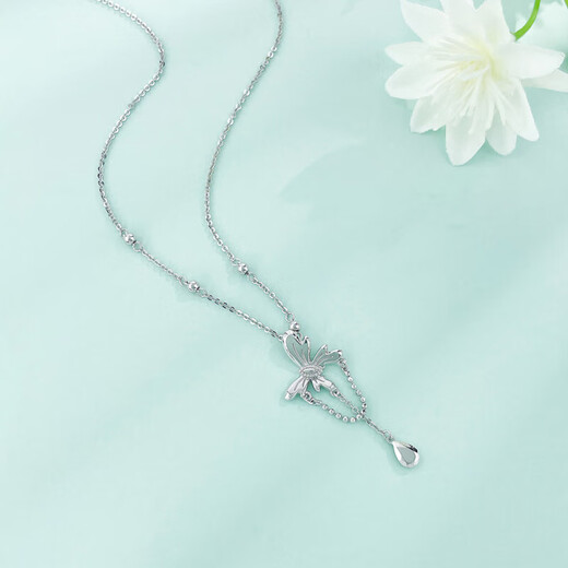 Lao Fengxiang platinum necklace pt950 gemstone water drop tassel butterfly adjustment set chain for girlfriend and wife birthday gift platinum about 5.1g