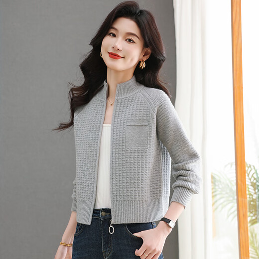 LISM [Même modèle dans le centre commercial] Veste haut de gamme 2025 Pull de col de support d'automne pour femmes petit tricot en tricot avec un large collier rose extérieur 86197 Modèle A S 85-100jin [Jin est égal à 0,5 kg]