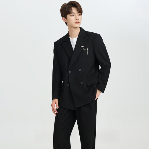 DK high-end men's suit suit men's casual loose handsome performance suit dress suit jacket engagement wedding suit forest black single jacket S (100-115Jin Jin equals 0.5 kg)