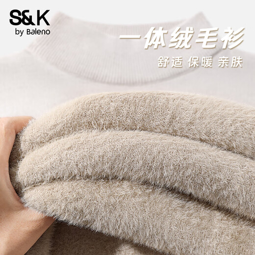 Baleno S&K series sweater women's knitwear women's autumn and winter new half turtleneck one-piece velvet long sleeves to wear inside and outside clothes Oatmeal#Solid color Skin-friendly and warm L