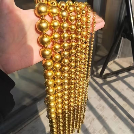 Ningfeng Old Phoenix Gold Store gold-coated silver round bead solid necklace for men and women gold-coated silver chain to give girlfriend Chinese Valentine's Day gift to give girlfriend 520 holiday gift 6mm