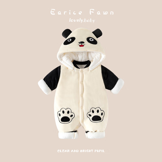 溜溜果婴儿衣服冬季夹棉加厚新生儿0-3个月男女宝宝厚款连体衣棉服冬装6 暖绒 背带小熊 59cm 适合9斤以内宝宝穿