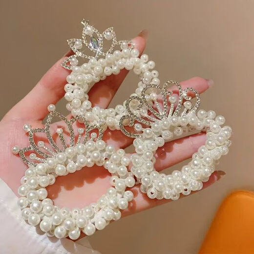 Wedding Pearl Hair Rope Princess Crown Tiara Bridal Ball Hair Circle Rubber Band Women's Hair Tie Children's Hair Flower Hair Accessories 03 Little Star Crown