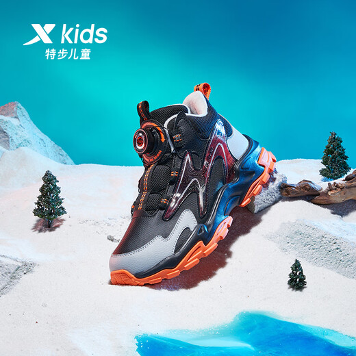 XTEP Children's Shoes Lingfeng 1.0 Dad Style Velvet Winter Windproof Warm Cotton Shoes Black/Aoki Gray 38