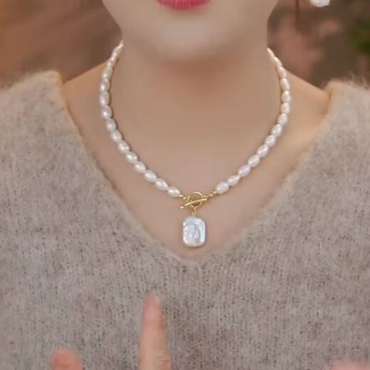 KZD Old Phoenix 999 Baroque Pendant Pearl Silver OT Buckle Necklace Women's Light Luxury Niche 2024 New Fashion Women Baroque Pearl Gold OT Buckle Necklace