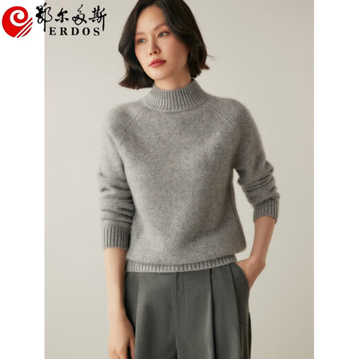 ERDOS Ordos autumn and winter three-strand thickened half turtleneck cashmere sweater women's cashmere loose knitted sweater cashmere base white frost M