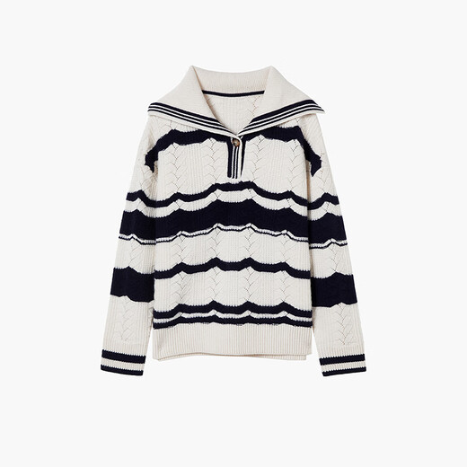 Langzi/LANCY Simon joint brand new winter wool crew neck striped sweater top for women, white 2XL
