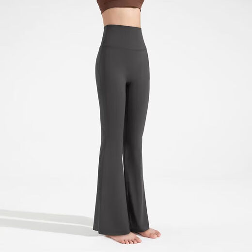 Nude yoga bell-bottom pants without embarrassment high-waist hip-lifting pocket wide-leg pants Pilates sports fitness women autumn and winter black L
