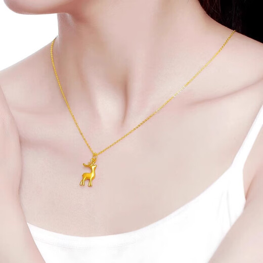 Jinxu pure gold-wrapped silver 999 deer necklace new pendant Valentine's Day gift for girlfriend + AU750 necklace (gold layer one deer has you single pendant