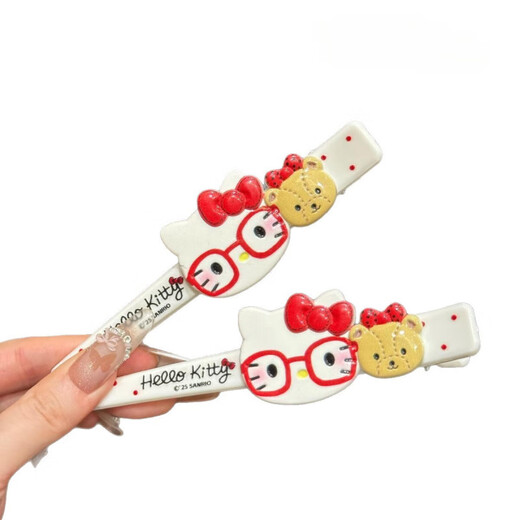 Songchuang Mengyu Japanese cute kitty cat hairpin large long duckbill clip bangs hairpin cartoon sweet girl side clip kitty hairpin red + white