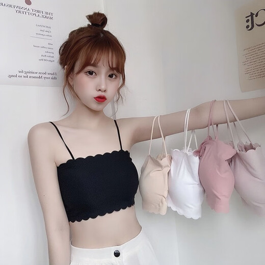 Woodpecker ice silk underwear for female students, Korean version for middle and high school students, anti-exposure tube top, thin bottoming camisole for girls, black + white S (65-85Jin Jin equals 0.5kg)