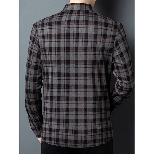 MONTAGUT long-sleeved shirt for men, middle-aged and elderly dads, autumn and winter wool thickened warm plaid bottoming shirt BY555 Purple Red L 170 suitable for 115-125 Jin Jin equals 0.5 kg