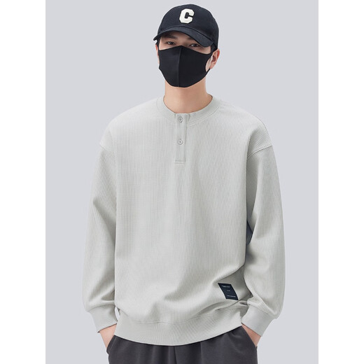 CK Henry collar sweatshirt men's spring and autumn 2025 new trendy loose casual long-sleeved bottoming shirt men's spring tops light gray light gray M 100-120Jin Jin equals 0.5 kg