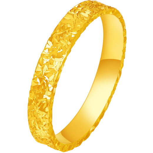 Chaoyang Jewelry Crushed Ice Gold Ring Pure Gold 999 Plain Ring Solid Gold Ring Chinese Valentine's Day Gift for Girlfriend and Wife Ring Mouth 18# Solid Model Gold Weight Approximately 5g More refund or less payment