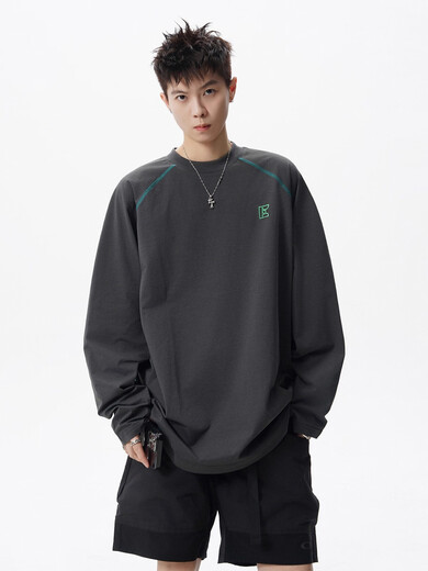 OEMG American open-stitch design long-sleeved T-shirt for men in autumn new sports quick-drying inner top trendy brand base shirt lemon yellow XL recommended 110-130Jin Jin equals 0.5 kg