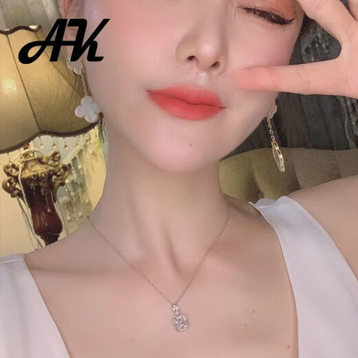 Super flash pt950 platinum princess necklace for women, high-end pear-shaped water drop pendant, 3 carat large square diamond clavicle chain D-E/extreme white 3 carat LC/mirror flawless square diamond necklace + counter packaging