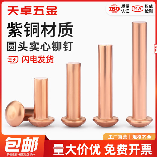 Tianzhuo Hardware national standard copper knock-type solid round head rivets semi-round head yuan cap copper nails M2M3M4M5M6M8mm M4*25 20 pieces