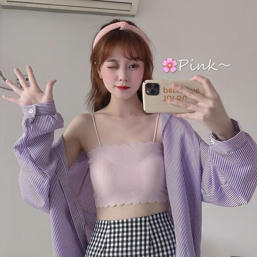 Woodpecker ice silk underwear for female students, Korean version for middle and high school students, anti-exposure tube top, thin bottoming camisole for girls, black + white S (65-85Jin Jin equals 0.5kg)