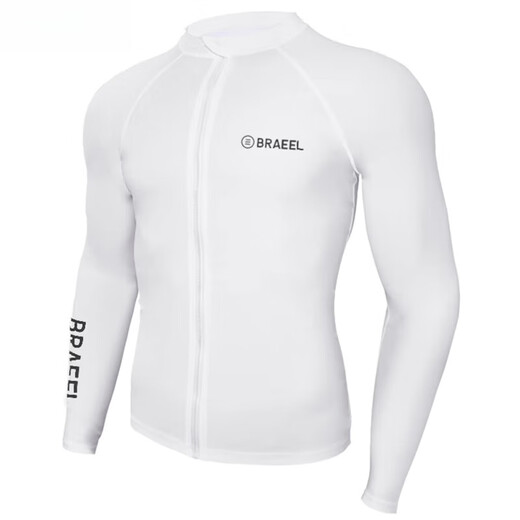 Zhizhou barrel swimsuit men's surfing suit two-piece quick-drying tight jellyfish snorkeling suit wetsuit long sleeves men's pure white (cardigan) M (100-120Jin Jin equals 0.5 kg)