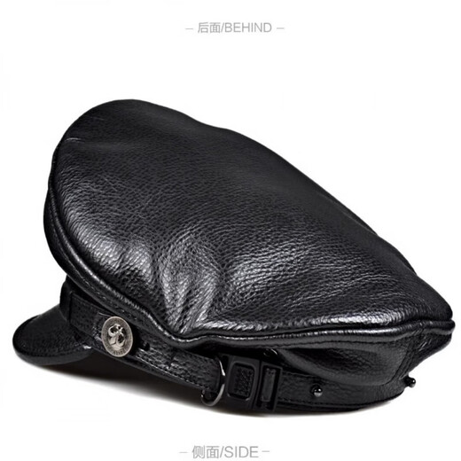 Feshelan genuine leather top hat men's autumn and winter retro cowhide flat top hat British Harley young and old motorcycle hat captain hat black 57-58cm