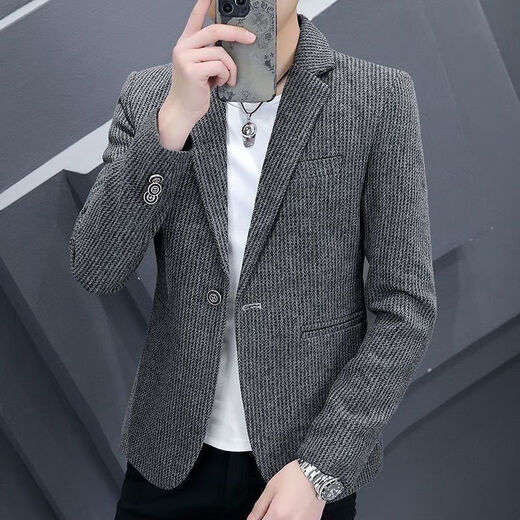 YISHION men's Korean fashion slim-fitting suits for men in spring, spring and autumn, handsome and personalized small suits, trendy, casual and versatile, khaki M 106Jin Jin is equal to within 0.5 kg