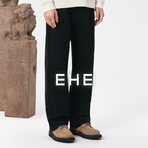 EHE men's texture thick velvet lightweight warm knitted elastic waist commuter straight pants men's 2025 autumn and winter new style black, M