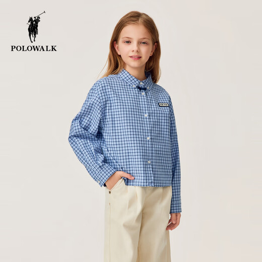 POLOWALK children's clothing girls' long-sleeved shirt 2026 new girls' long-sleeved shirt blue 120 cm