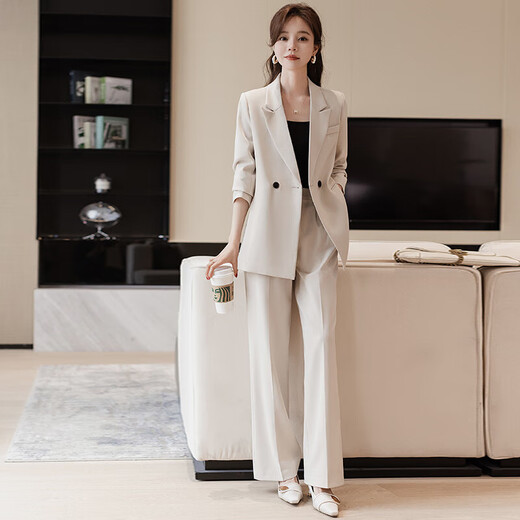 High-end suit suit for women 2025 new spring fashion temperament goddess style casual suit jacket two-piece set black jacket + B168# trousers XL (recommended 108-118 Jin Jin equals about 0.5 kg)