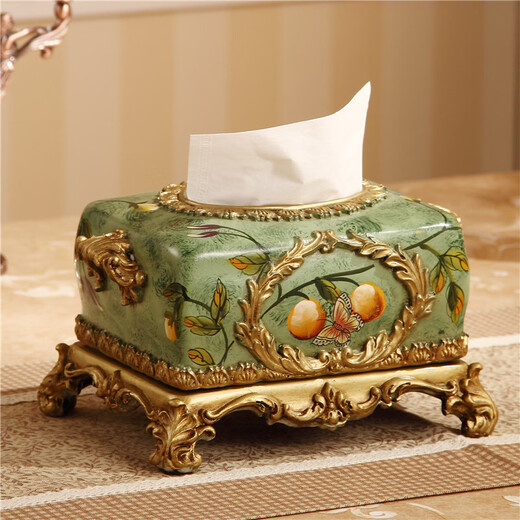 RSRDDY Zhanhong Craft European Retro Resin Tissue Box American Home Desktop Napkin Box Storage Ornament Decoration Blue Wood Grain Tissue Box