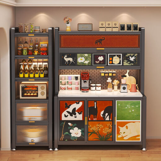 Fantasy kitchen shelf against the wall integrated sideboard style coffee corner storage cabinet storage cabinet Yunxihe hidden gray 5 layers length 90x height 158CM extra thick snow mountain rock