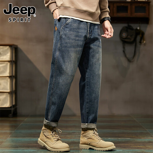 JEEP SPIRIT Jeep jeans men's autumn and winter American loose pants men's pants wide-leg casual pants nostalgic blue 38