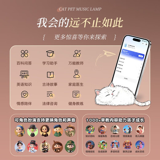 Gegeju AI children's toys New Year's birthday gift 8 girls 9 girls 10-15 practical 6 advanced 12 educational 7-14 years old SF-Ghostwriting greeting card white cat nest lamp (New Year packaging + gift bag)