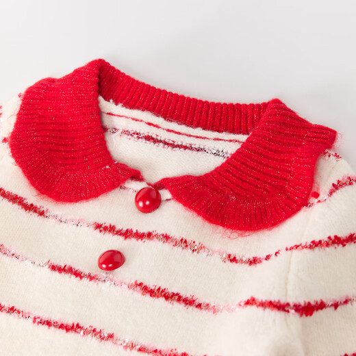 DEESHA official children's clothing girls' dress winter new style girl baby toddler fashion contrast color small lapel three-dimensional button cherry red 120