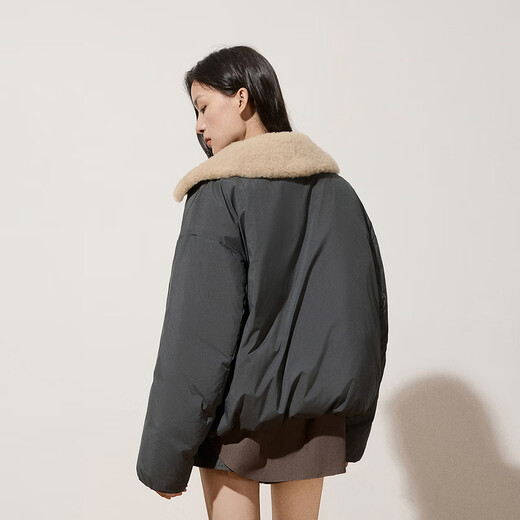 OCHIRLY Xi Mengyao's same style detachable fur collar down jacket for women, popular spring and high-end, Smoke Gray S