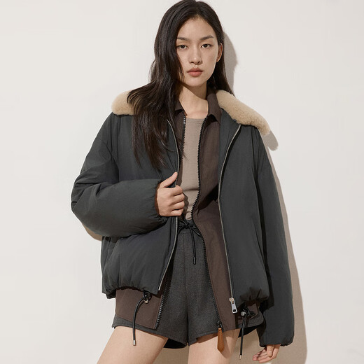 OCHIRLY Xi Mengyao's same style detachable fur collar down jacket for women, popular spring and high-end, Smoke Gray S