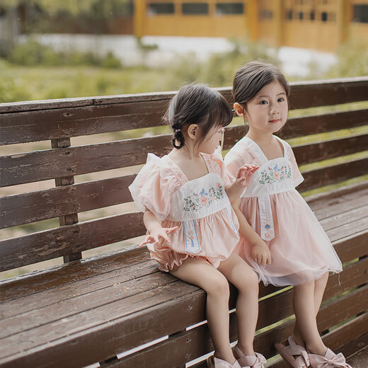 Wooden cotton baby girl short-sleeved fart cover summer thin one-piece clothes baby tencel cool triangle harem Chinese style Hanfu pink 80cm