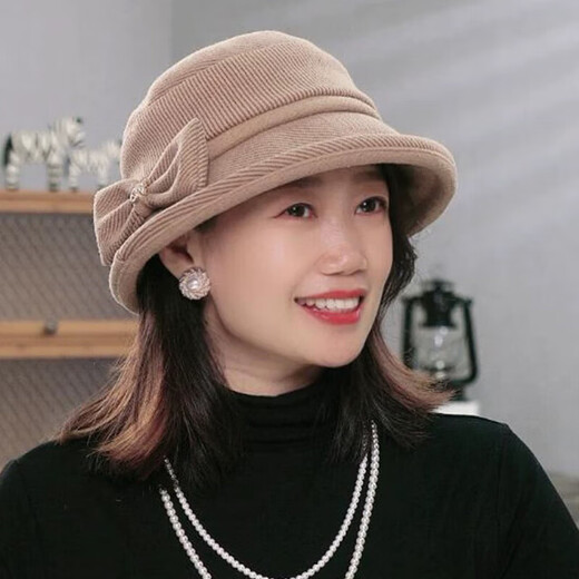 Autumn and winter versatile warm and face-showing small top hat fashionable and stylish middle-aged and elderly basin hat CLp complex mom fisherman hat jd khaki