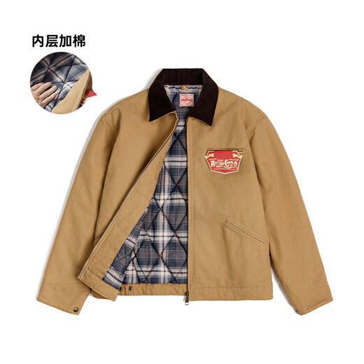 Madden Workwear American Retro Detroit Cotton Jacket Men's J001 Hunting Jacket Cotton Jacket Spring and Winter Lapel Cotton Jacket Khaki Classic Version/Men's Cotton Jacket/Thick Cotton Jacket Men/Clothes Winter L