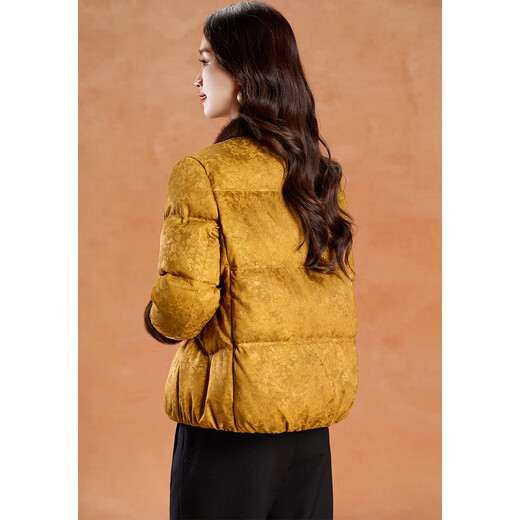 Kebel Chinese style fur stitching warm coat women's winter new style Hongyun high-end light luxury down jacket yellow M