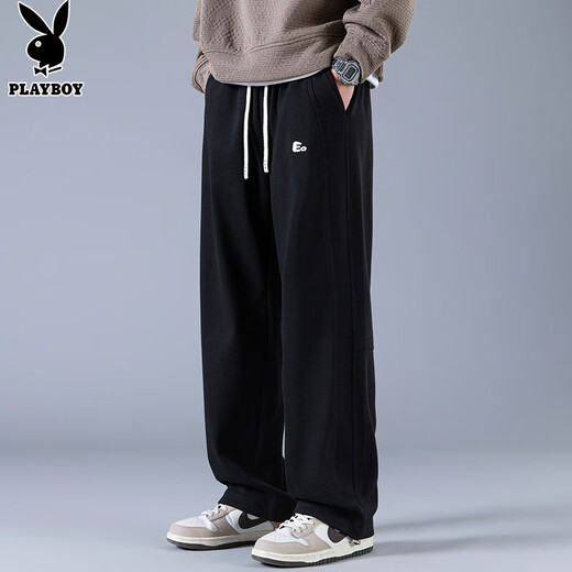 Playboy (PLAYBOY) pants men's casual pants men's autumn and winter high-end wide-leg loose straight sports scimitar sweatpants black XL