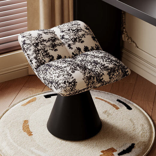 Zusai can rotate mid-century style makeup chair for girls' bedroom, light luxury and high-end nail art chair, internet celebrity creative dressing table stool, light luxury black, stable iron base/can be rotated 360 degrees